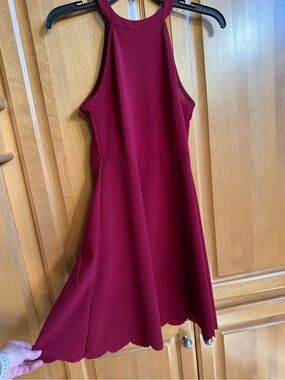 Junior Scallop-Hem Halter Dress in Deep Berry